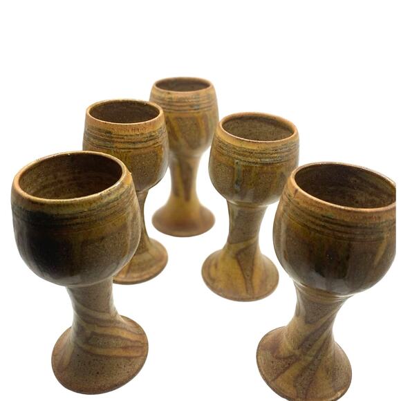 Handmade Pottery Chalice Goblet Studio Pottery Artisan made‎ glass set of 5 - Picture 1 of 5